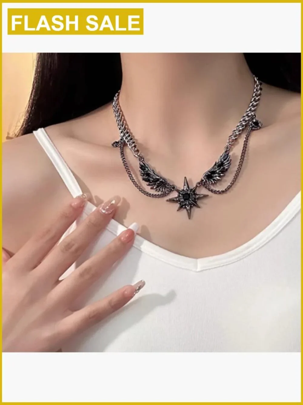 Layered Star Pendant Gothic Choker Necklace - Stainless Steel Punk Hip Hop